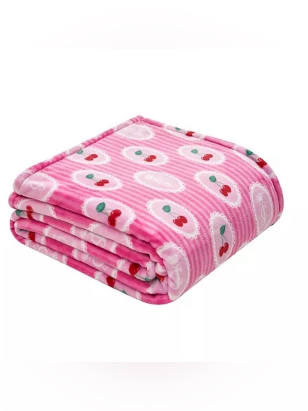 Juicy Couture Pink Cherry Print Plush Throw Blanket